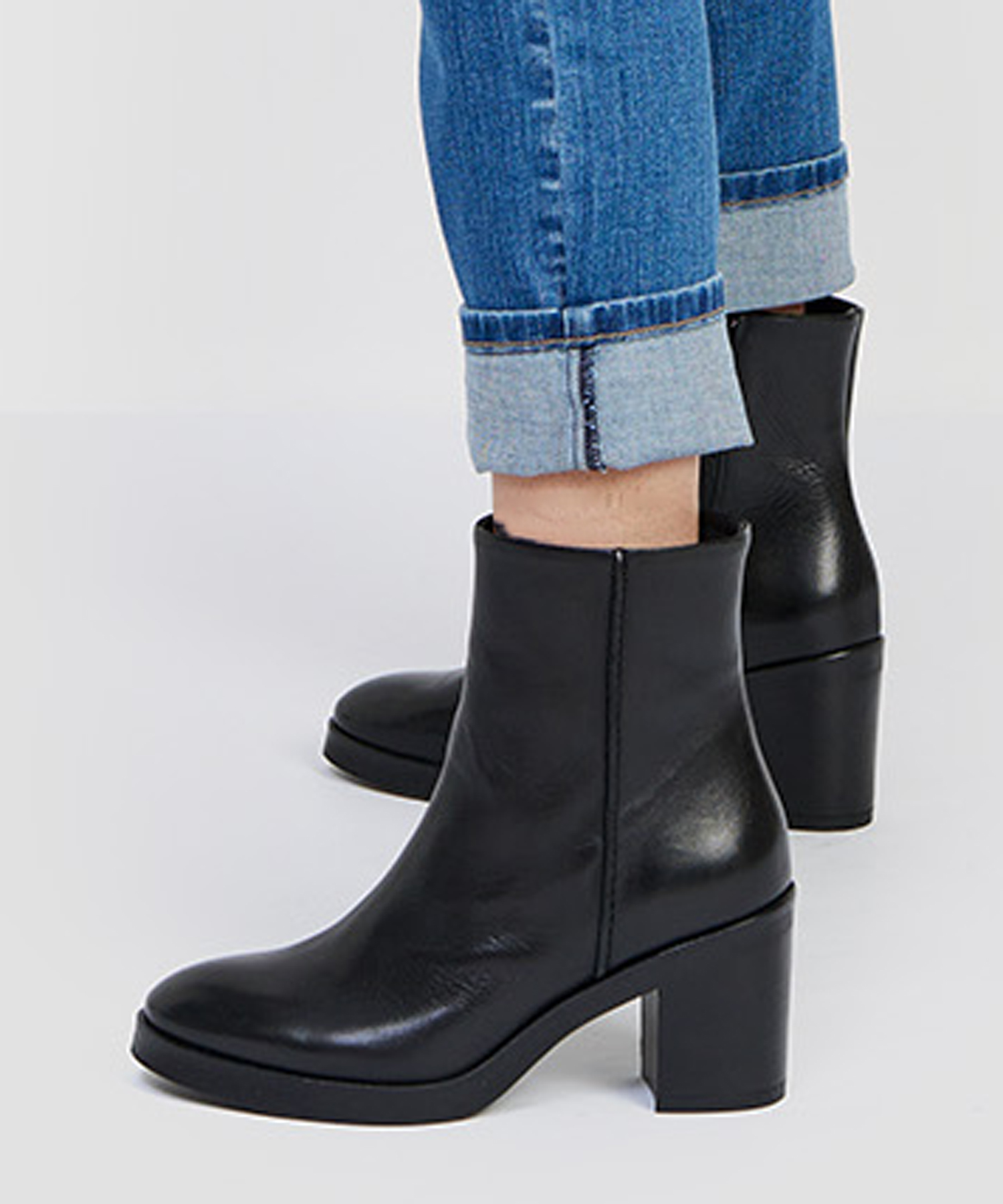 jade leather block heel bootie